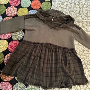 Free People Plaid Hooded Tunic in Olive Green